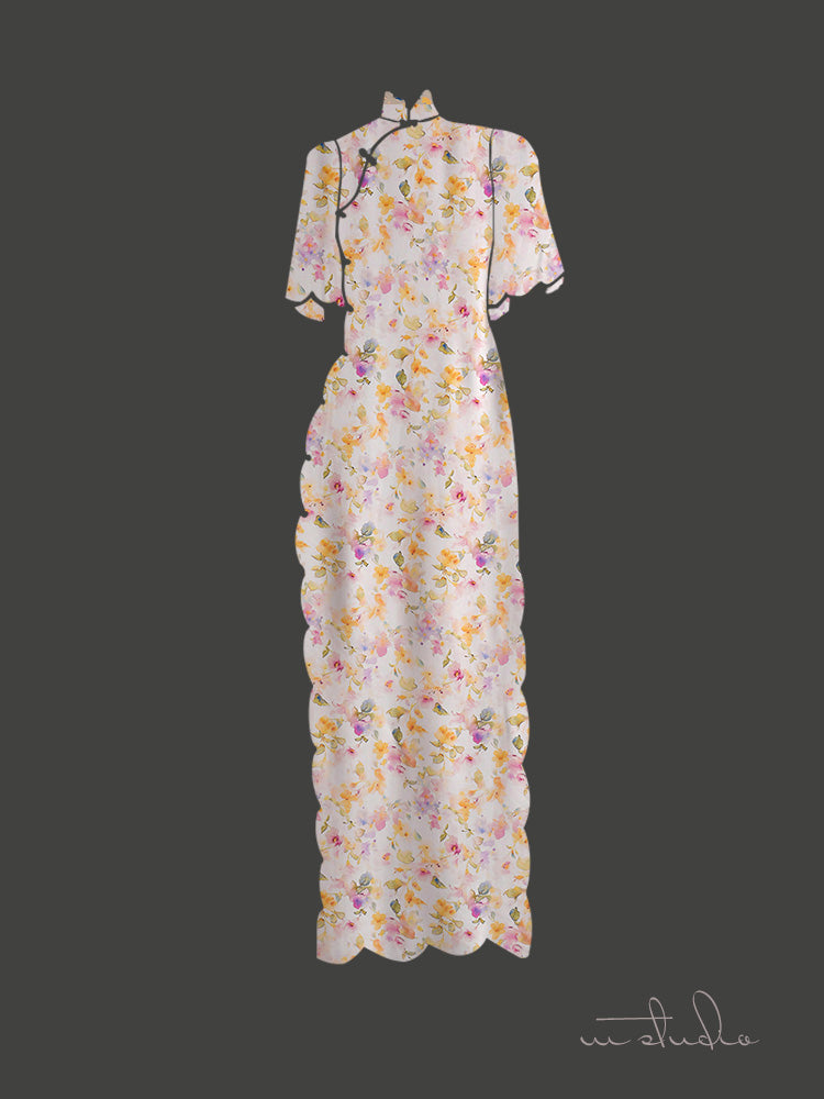 RYHUANXI - Hight 60 Count Rayon Satin Faux Silk Chinese Style Floral Cheongsam Dress Fabric - 145cm wide by the Yard