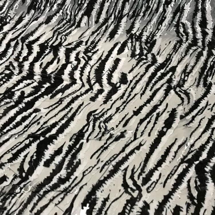 BANMAW - Black and White Zebra Print Semi-sheer with a Draping Effect Burnout Silk Velvet Satin Fabric - 114cm wide by the Yard