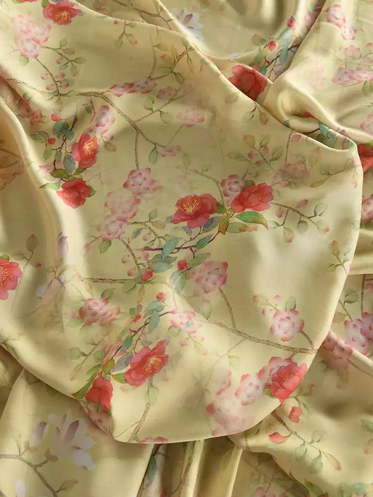 RYSOFTRU - Hight 60 Count Rayon Satin Faux Silk Chinese Style Floral Cheongsam Dress Fabric - 145cm wide by the Yard
