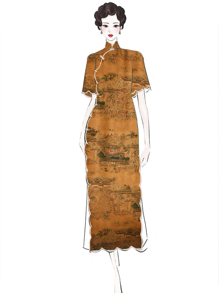 RYHETUNG - Hight 60 Count Rayon Satin Faux Silk Chinese Style Floral Cheongsam Dress Fabric - 145cm wide by the Yard