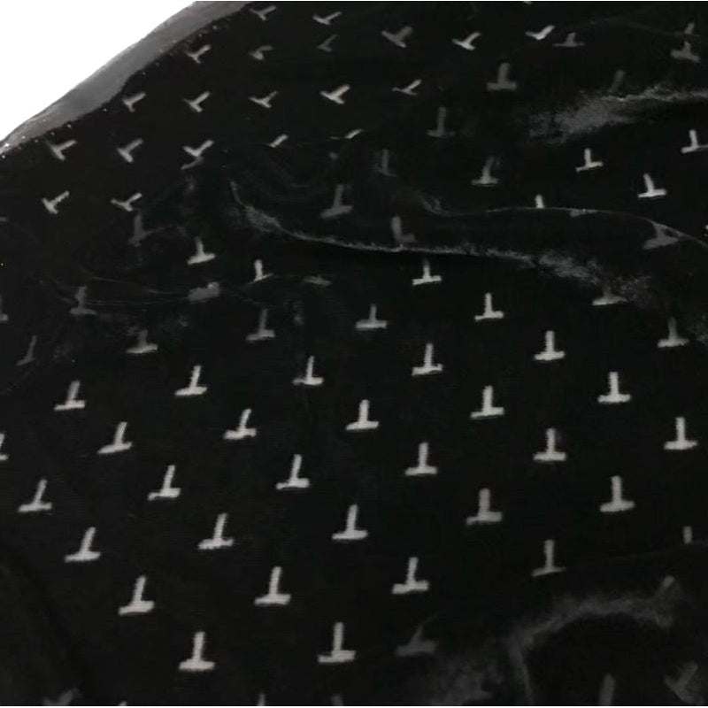 TZIWEN - Black Base with T-shaped Pattern and Semi-sheer with a Draping Effect Sheer Burnout Silk Velvet Satin Fabric - 140cm wide by the Yard