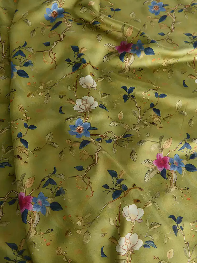RYRUMENG - Hight 60 Count Rayon Satin Faux Silk Chinese Style Floral Cheongsam Dress Fabric - 145cm wide by the Yard
