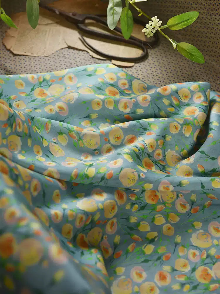RYQINSAN - Hight 60 Count Rayon Satin Faux Silk Chinese Style Floral Cheongsam Dress Fabric - 145cm wide by the Yard