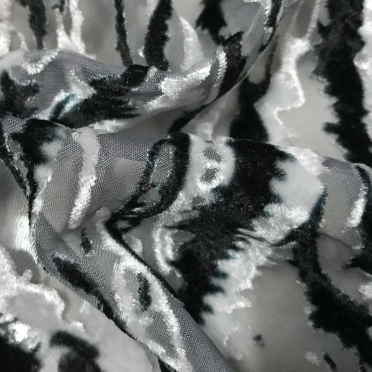 BANMAW - Black and White Zebra Print Semi-sheer with a Draping Effect Burnout Silk Velvet Satin Fabric - 114cm wide by the Yard
