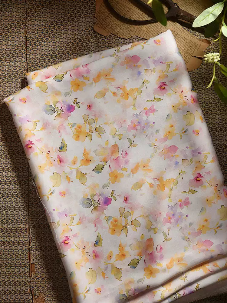 RYHUANXI - Hight 60 Count Rayon Satin Faux Silk Chinese Style Floral Cheongsam Dress Fabric - 145cm wide by the Yard