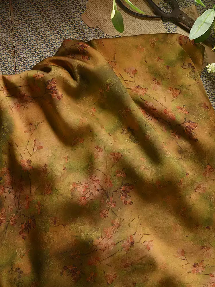 RYQIUXII - Hight 60 Count Rayon Satin Faux Silk Chinese Style Floral Cheongsam Dress Fabric - 145cm wide by the Yard