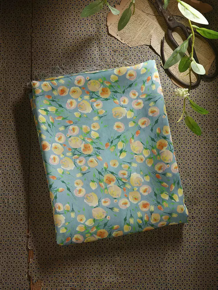 RYQINSAN - Hight 60 Count Rayon Satin Faux Silk Chinese Style Floral Cheongsam Dress Fabric - 145cm wide by the Yard