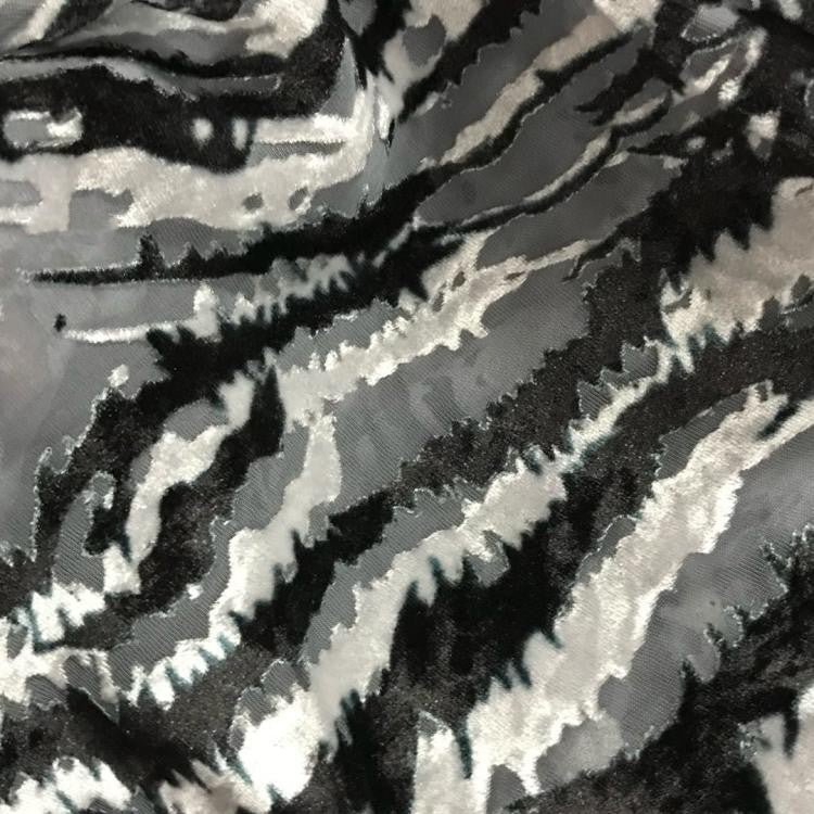 BANMAW - Black and White Zebra Print Semi-sheer with a Draping Effect Burnout Silk Velvet Satin Fabric - 114cm wide by the Yard