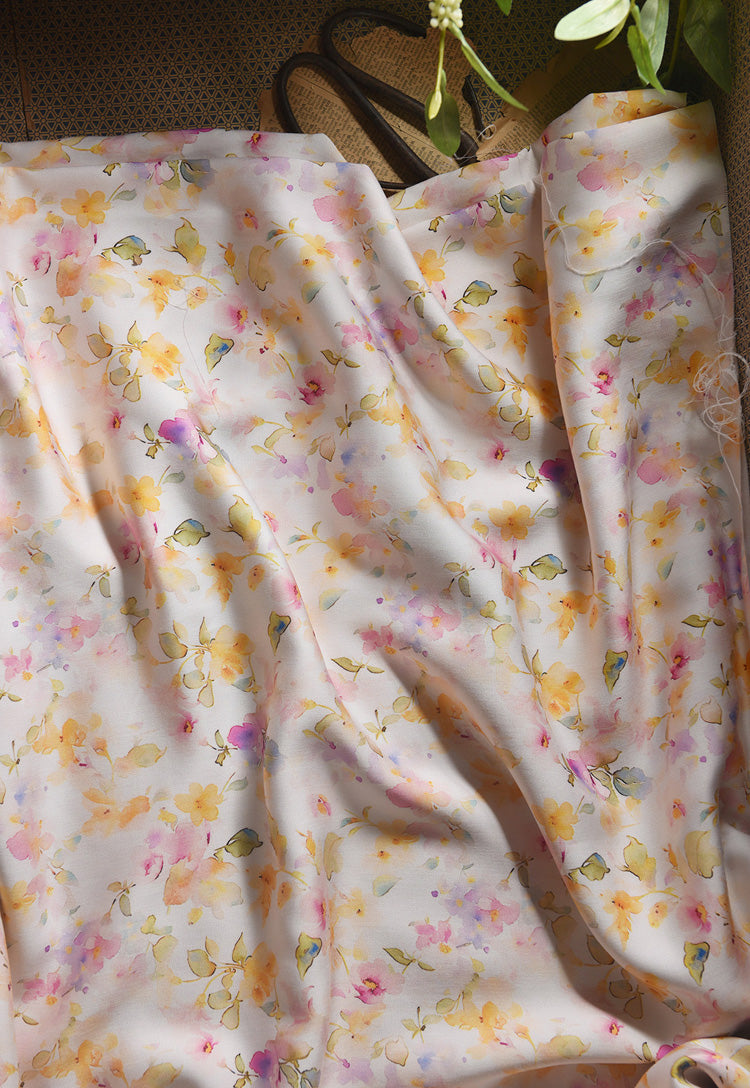 RYHUANXI - Hight 60 Count Rayon Satin Faux Silk Chinese Style Floral Cheongsam Dress Fabric - 145cm wide by the Yard