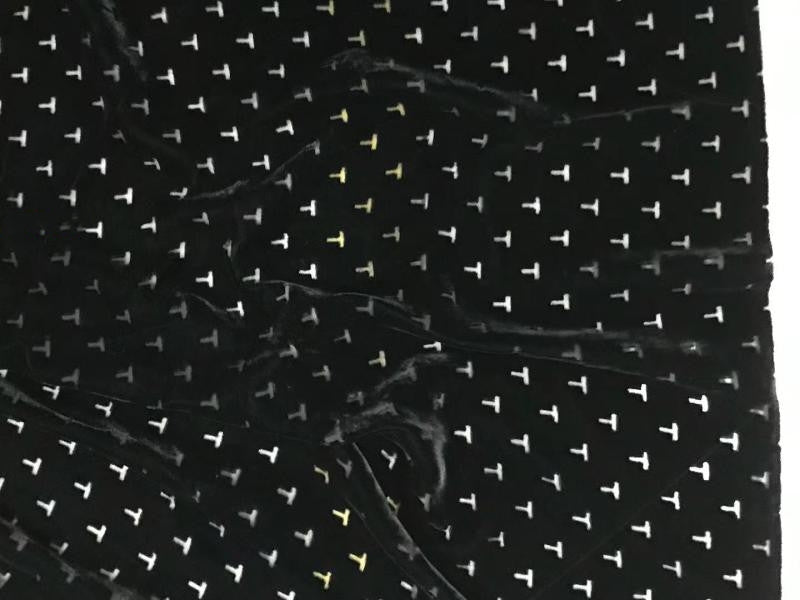 TZIWEN - Black Base with T-shaped Pattern and Semi-sheer with a Draping Effect Sheer Burnout Silk Velvet Satin Fabric - 140cm wide by the Yard