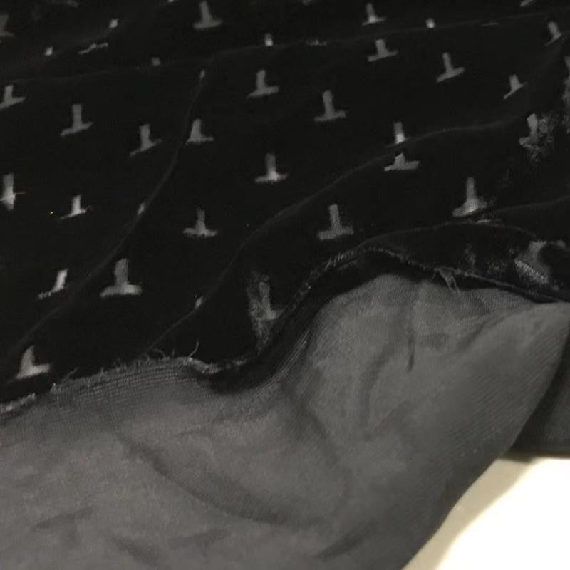TZIWEN - Black Base with T-shaped Pattern and Semi-sheer with a Draping Effect Sheer Burnout Silk Velvet Satin Fabric - 140cm wide by the Yard