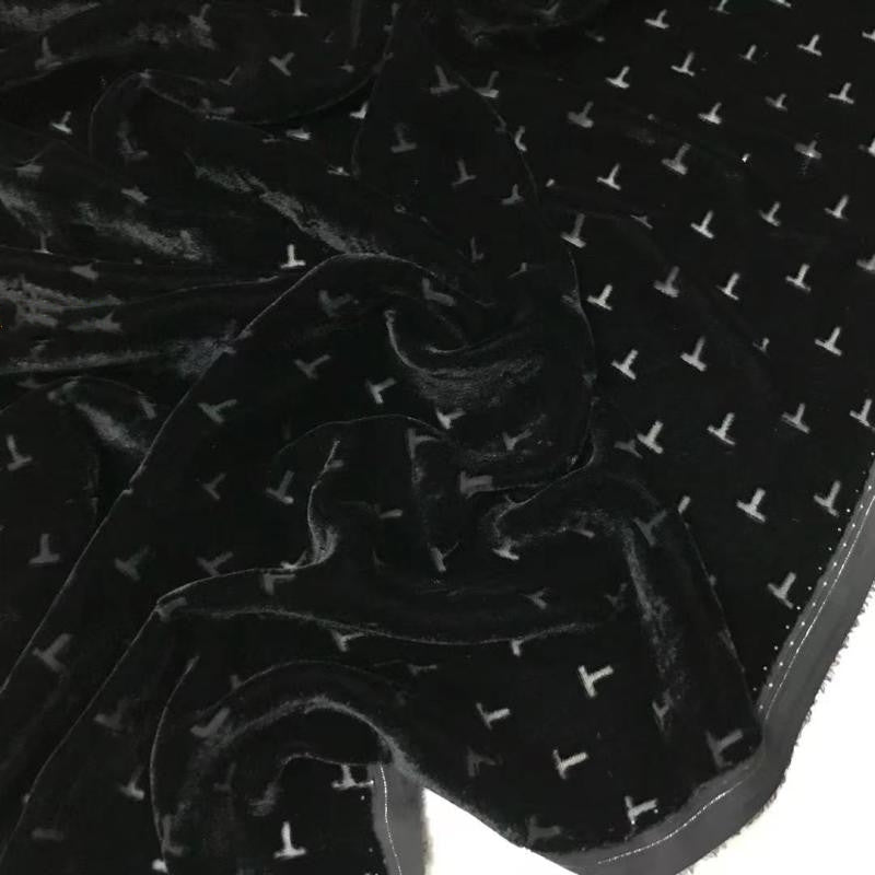 TZIWEN - Black Base with T-shaped Pattern and Semi-sheer with a Draping Effect Sheer Burnout Silk Velvet Satin Fabric - 140cm wide by the Yard