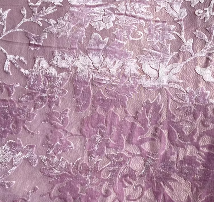 BVTFENZSE - Pinkpurple Floral Semi-Sheer Metallic Gold Burnout Silk Velvet Fabric - 140cm wide by the Yard