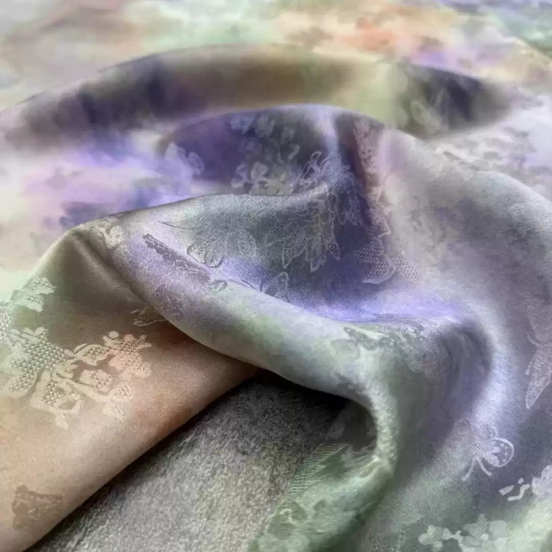 YUEXLL - Handmade 25 Momme HUALUO Jacquard Mud Silk Fabric (Openwork texture) - 114cm by the Yard