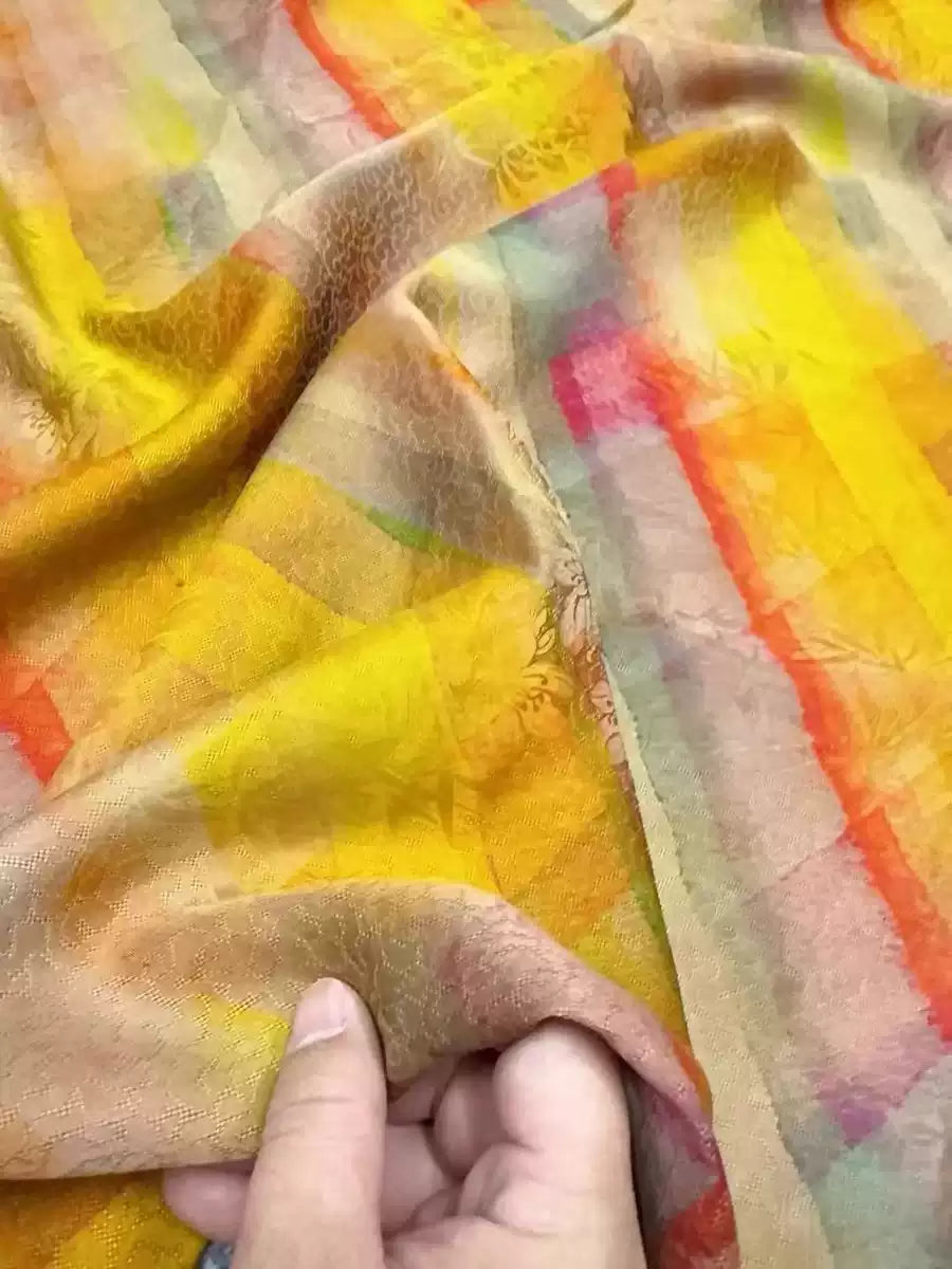 CAIHOS - Handmade 25 Momme HUALUO Jacquard Mud Silk Fabric (Openwork texture) - 114cm by the Yard