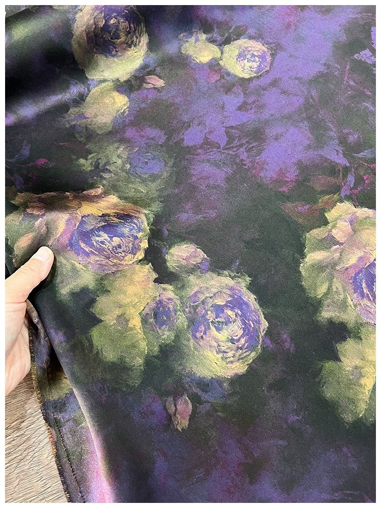 XIEYMUD - Eco Friendly Handmade 50 Momme Purple PIZI Mud Silk Satin Fabric - 114cm wide by the Yard