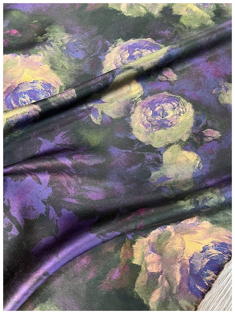 XIEYMUD - Eco Friendly Handmade 50 Momme Purple PIZI Mud Silk Satin Fabric - 114cm wide by the Yard
