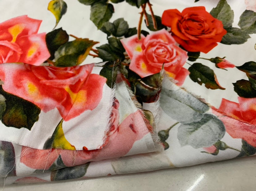 BIMEIG - 19 Momme Big Rose Pattern Digital Print Stretch Silk Satin Fabric - 108cm wide by the Yard