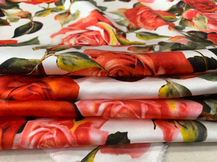 BIMEIG - 19 Momme Big Rose Pattern Digital Print Stretch Silk Satin Fabric - 108cm wide by the Yard