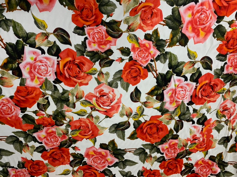 BIMEIG - 19 Momme Big Rose Pattern Digital Print Stretch Silk Satin Fabric - 108cm wide by the Yard