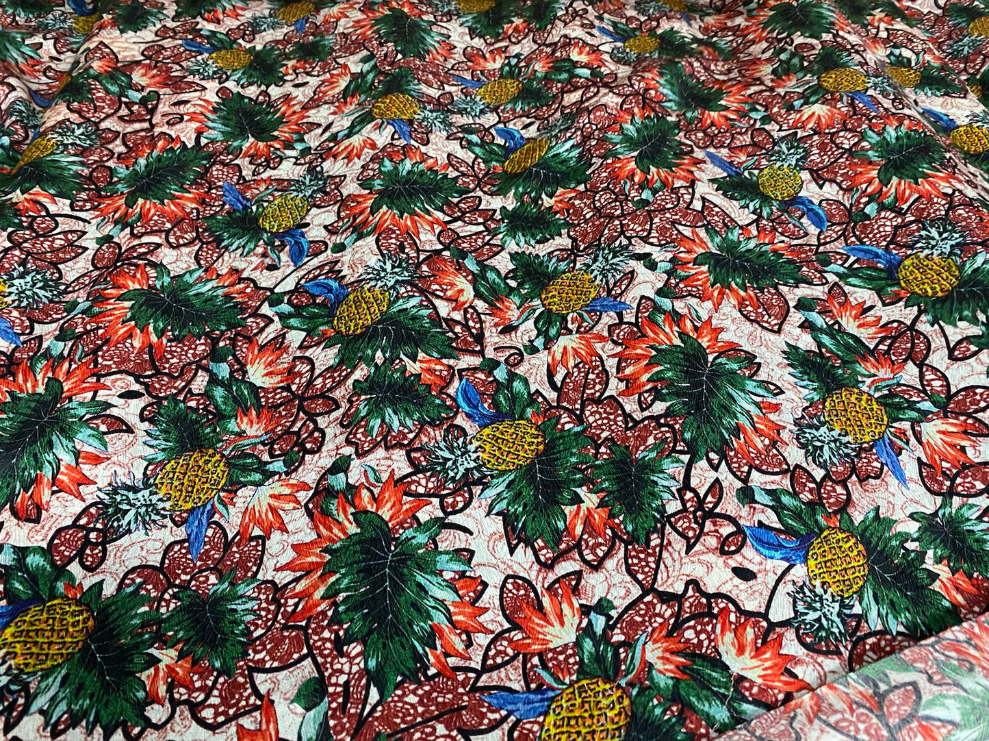 BOLUOY - 22 Momme Pineapple Romantic Floral Pattern Digital Print Stretch Silk Satin Fabric - 108cm wide by the Yard