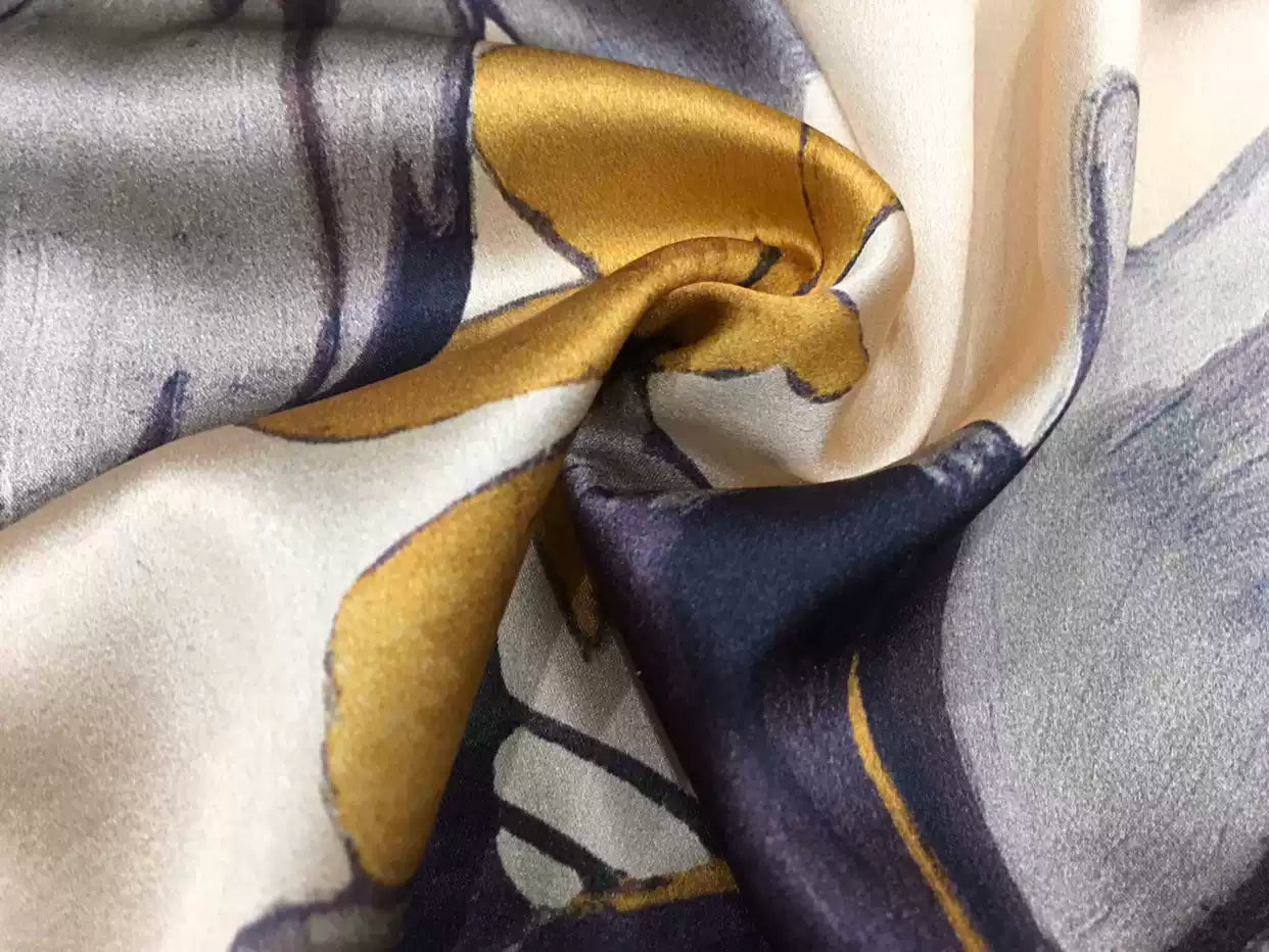 CHDAFL - 19 Momme Flowers Pattern Digital Print Stretch Silk Satin Fabric - 108cm wide by the Yard