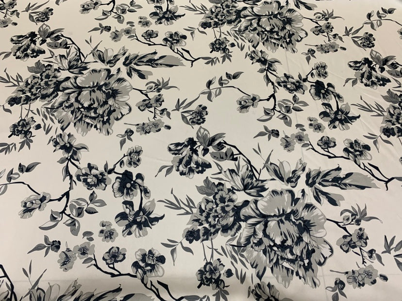 CHGFEN - 19 Momme Flowers Pattern Digital Print Stretch Silk Satin Fabric - 108cm wide by the Yard