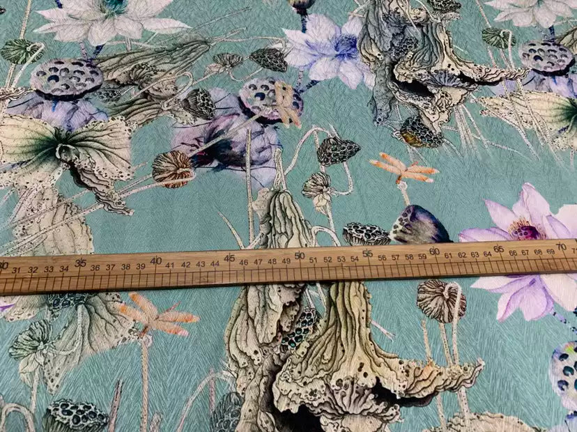 DANLVH - 19 Momme Flowers Pattern Digital Print Stretch Silk Satin Fabric - 108cm wide by the Yard