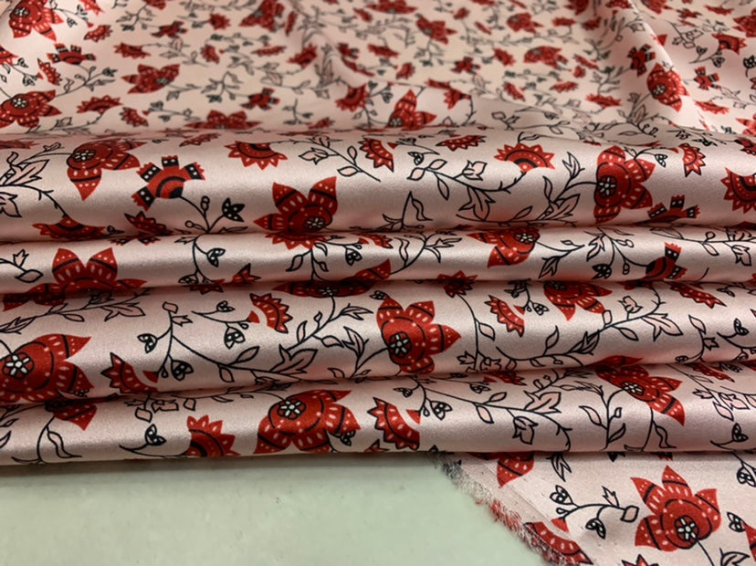 FEDSUI - 19 Momme Small Floral Foundation Pattern Digital Print Stretch Silk Satin Fabric - 108cm wide by the Yard