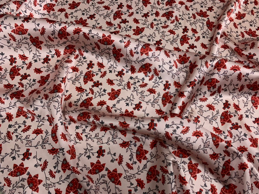 FEDSUI - 19 Momme Small Floral Foundation Pattern Digital Print Stretch Silk Satin Fabric - 108cm wide by the Yard