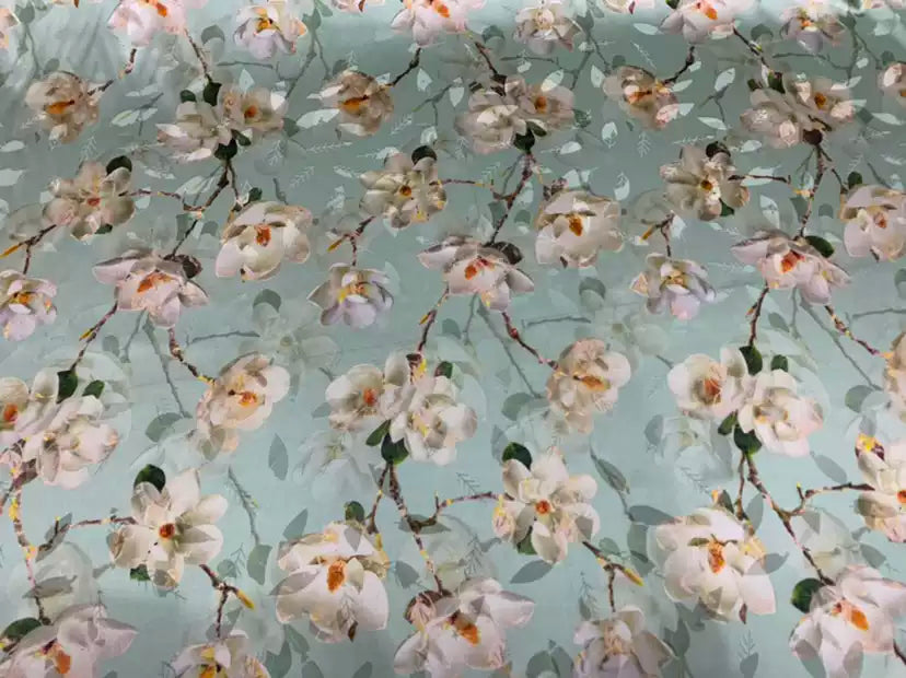 FORHUA - 19 Momme Flowers Pattern Digital Print Stretch Silk Satin Fabric - 140cm wide by the Yard