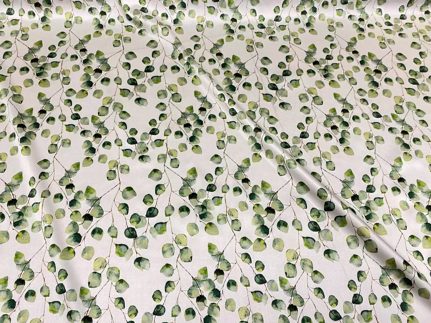 FRELVY - 19 Momme Fresh Green Leaves Pattern Digital Print Stretch Silk Satin Fabric - 140cm wide by the Yard