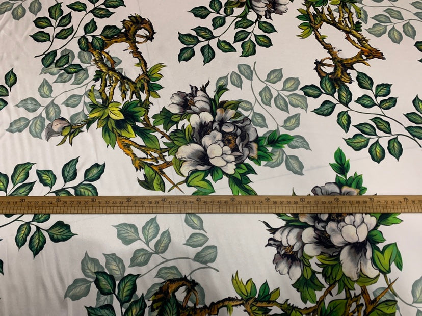 FUGUIS - 19 Momme Flowers and Foliage Pattern Digital Print Stretch Silk Satin Fabric - 108cm wide by the Yard