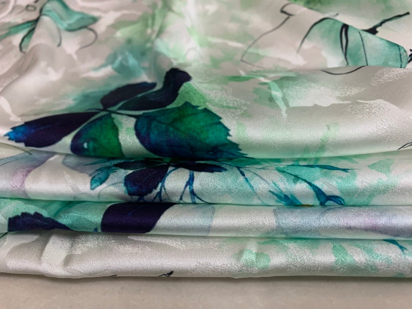 GODYOA - 19 Momme Flowers Pattern Digital Print Stretch Silk Satin Fabric - 108cm wide by the Yard