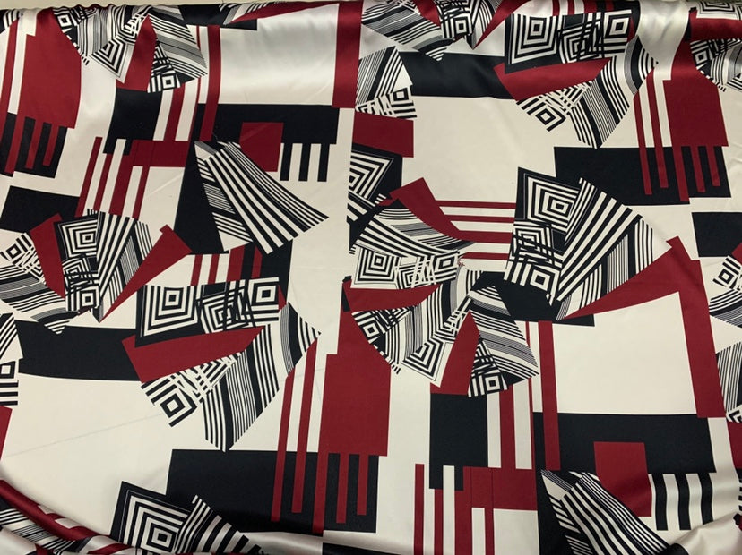 HANGIU - 19 Momme Stylish Geometry Pattern Digital Print Stretch Silk Satin Fabric - 140cm wide by the Yard