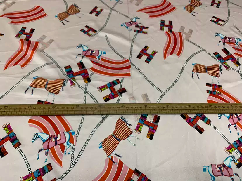 HFENSZ - 19 Momme Pink Letter H Pattern Digital Print Stretch Silk Satin Fabric - 140cm wide by the Yard