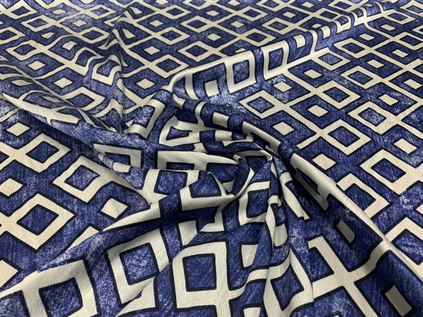 JFANGE - 19 Momme Block Pattern Digital Print Stretch Silk Satin Fabric - 108cm wide by the Yard