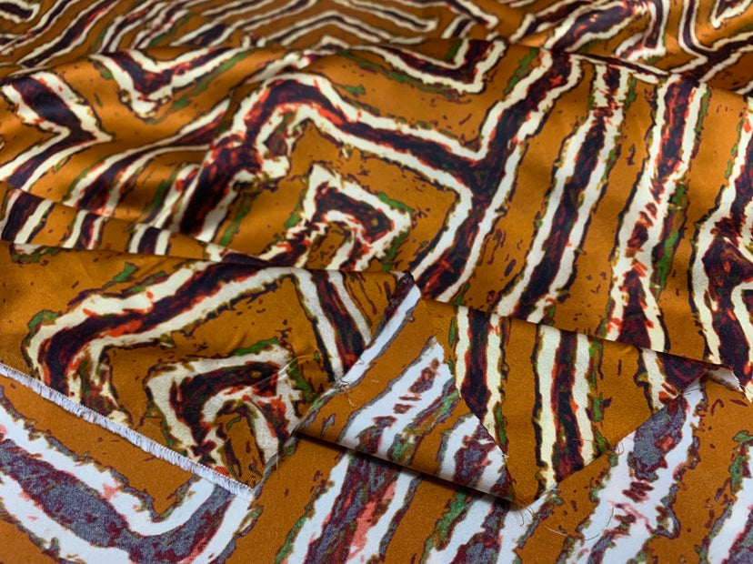 JIANLI - 19 Momme Maze Pattern Digital Print Stretch Silk Satin Fabric - 140cm wide by the Yard