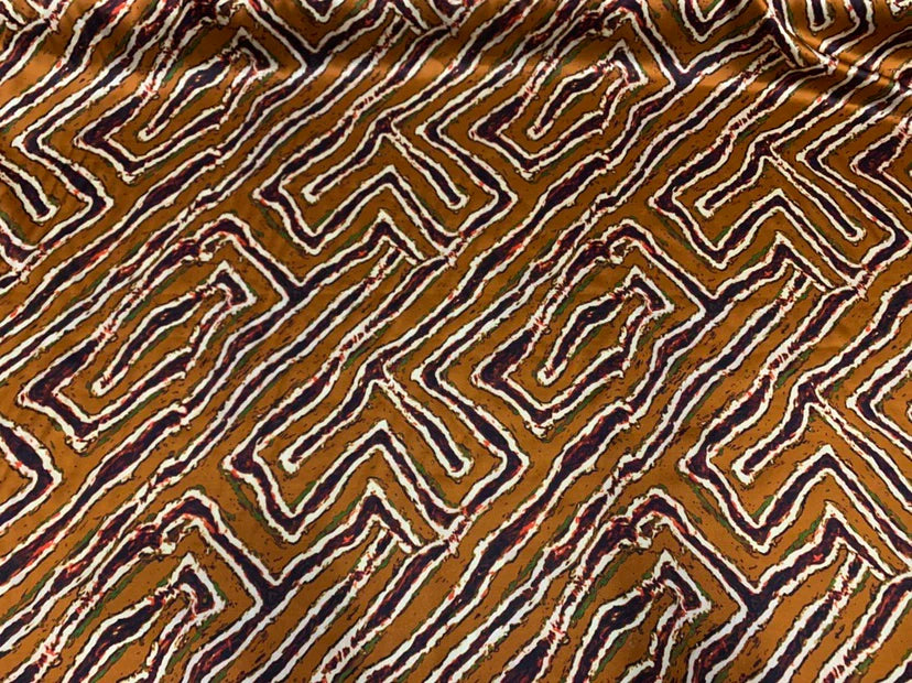 JIANLI - 19 Momme Maze Pattern Digital Print Stretch Silk Satin Fabric - 140cm wide by the Yard