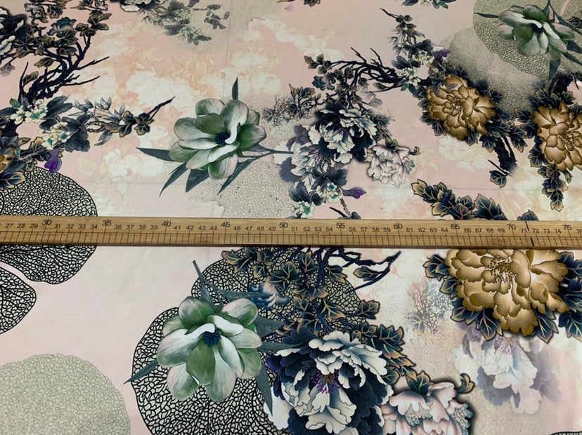 JINMUD - 19 Momme Elegant Flowers Pattern Digital Print Stretch Silk Satin Fabric - 140cm wide by the Yard