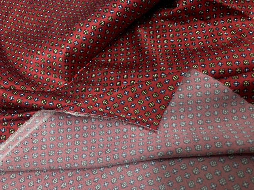 JUREDH - 19 Momme Burgundy Floral Pattern Digital Print Stretch Silk Satin Fabric - 140cm wide by the Yard