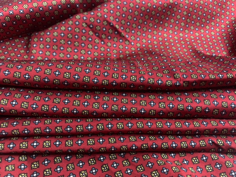JUREDH - 19 Momme Burgundy Floral Pattern Digital Print Stretch Silk Satin Fabric - 140cm wide by the Yard