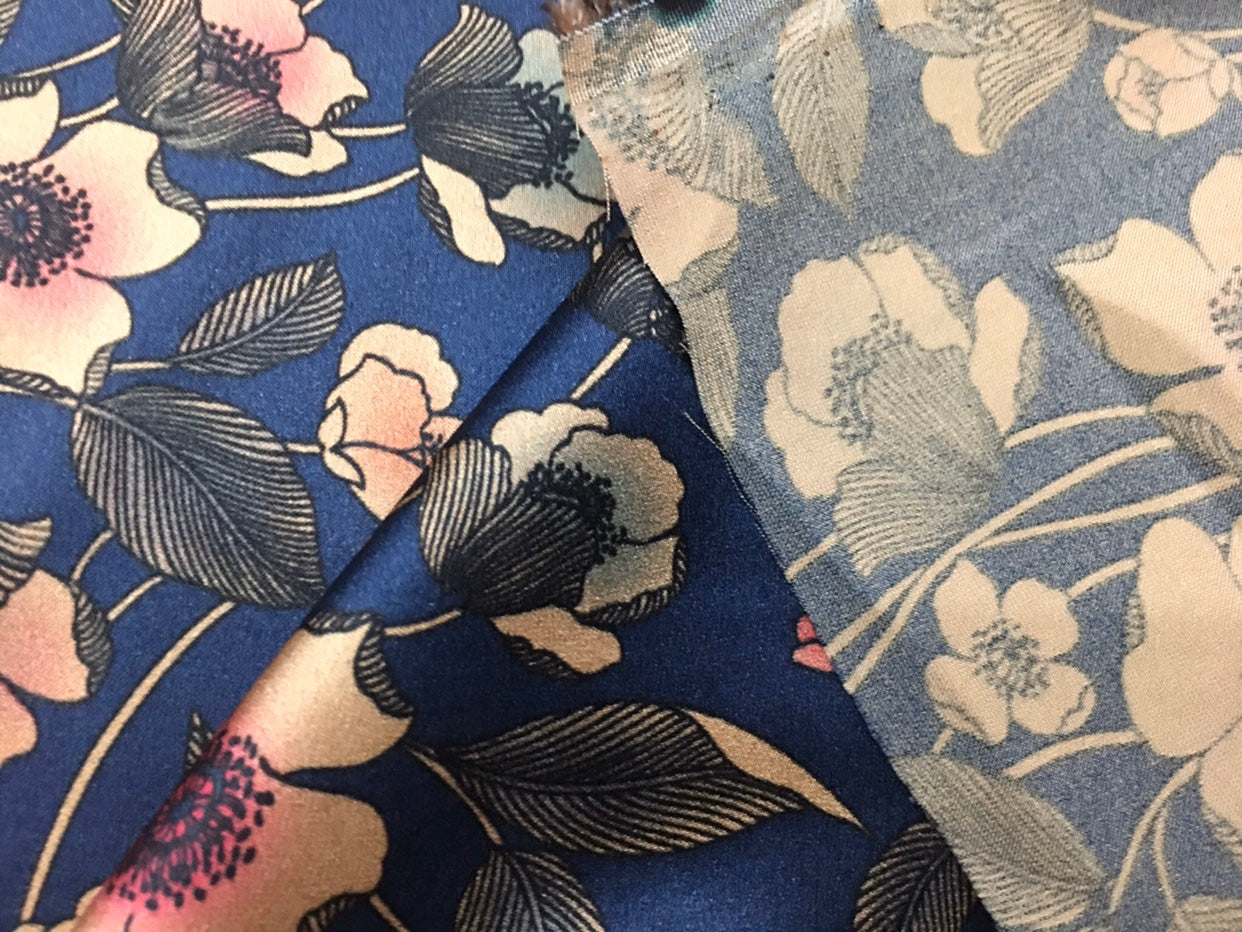 LITSUI - 19 Momme Flowers Pattern Digital Print Stretch Silk Satin Fabric - 140cm wide by the Yard