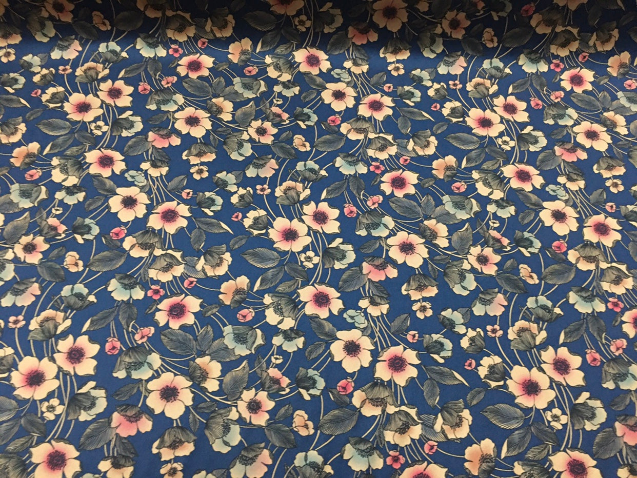 LITSUI - 19 Momme Flowers Pattern Digital Print Stretch Silk Satin Fabric - 140cm wide by the Yard