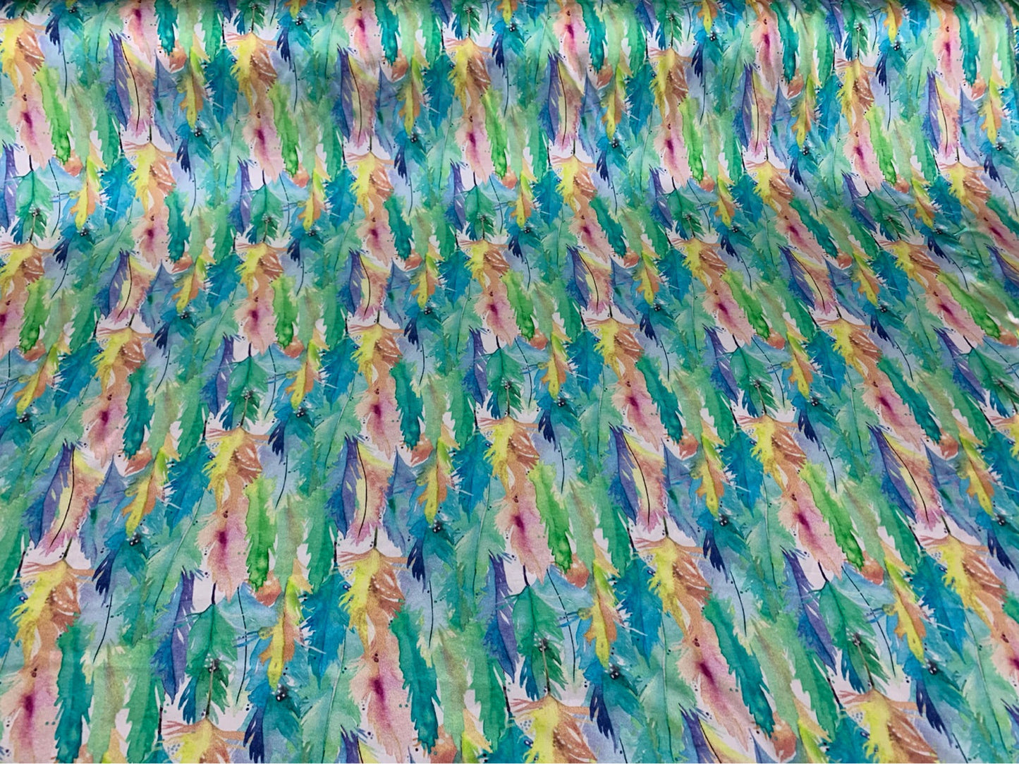 LUFEMA - 19 Momme Green and Pink Feathers Pattern Digital Print Stretch Silk Satin Fabric - 108cm wide by the Yard