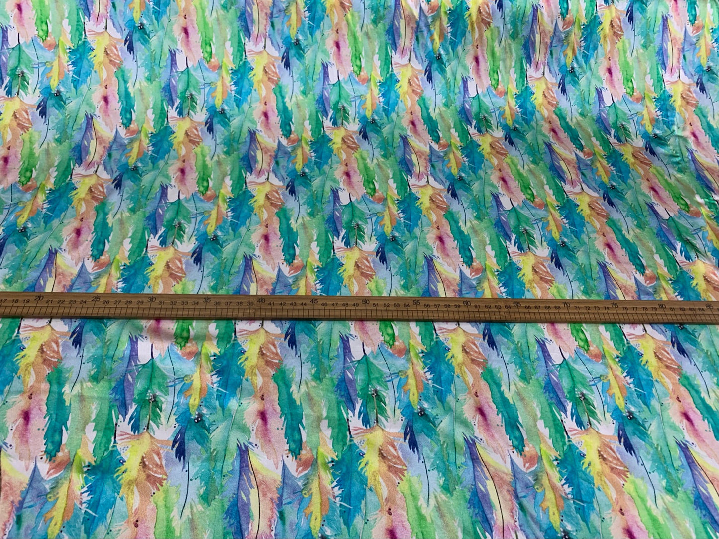 LUFEMA - 19 Momme Green and Pink Feathers Pattern Digital Print Stretch Silk Satin Fabric - 108cm wide by the Yard