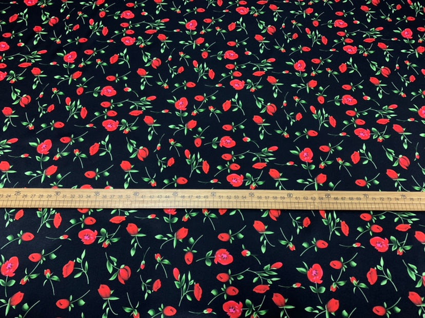 MEIROS - 19 Momme Rose Pattern Digital Print Stretch Silk Satin Fabric - 140cm wide by the Yard