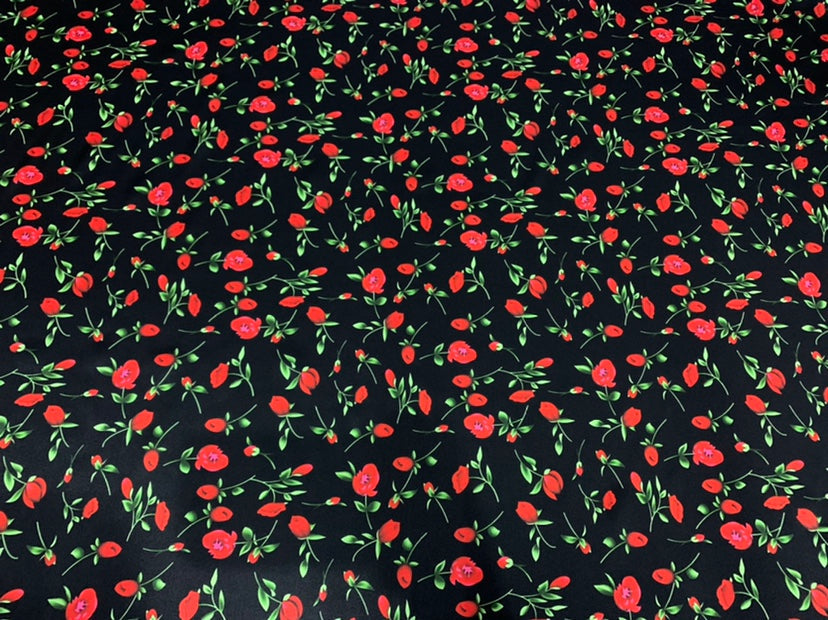 MEIROS - 19 Momme Rose Pattern Digital Print Stretch Silk Satin Fabric - 140cm wide by the Yard