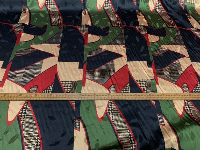MINMOZ - 19 Momme Retro Style Pattern Digital Print Stretch Silk Satin Fabric - 140cm wide by the Yard