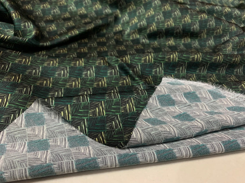 MOLVLG - 19 Momme Purple Flower Dark Green Checkered Lines Pattern Digital Print Stretch Silk Satin Fabric - 108cm wide by the Yard